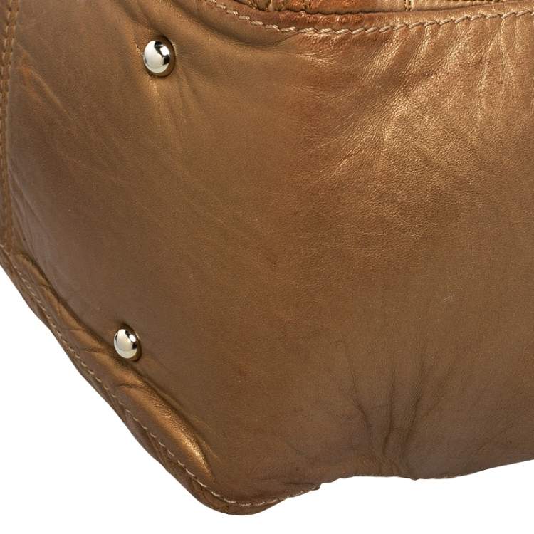 Pre Owned Carolina Herrera Metallic Brown Monogram Leather Tote