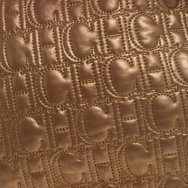 Pre Owned Carolina Herrera Metallic Brown Monogram Leather Tote