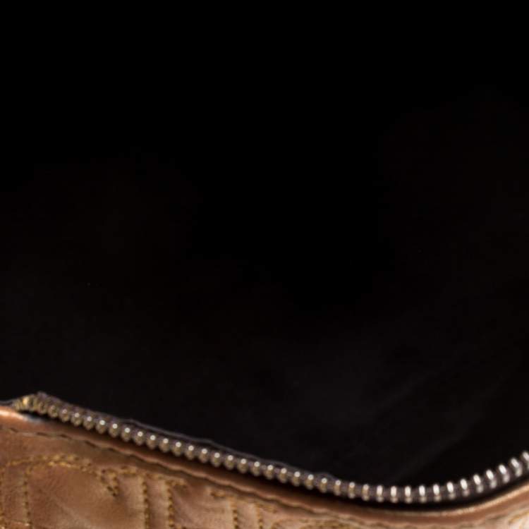 Pre Owned Carolina Herrera Metallic Brown Monogram Leather Tote