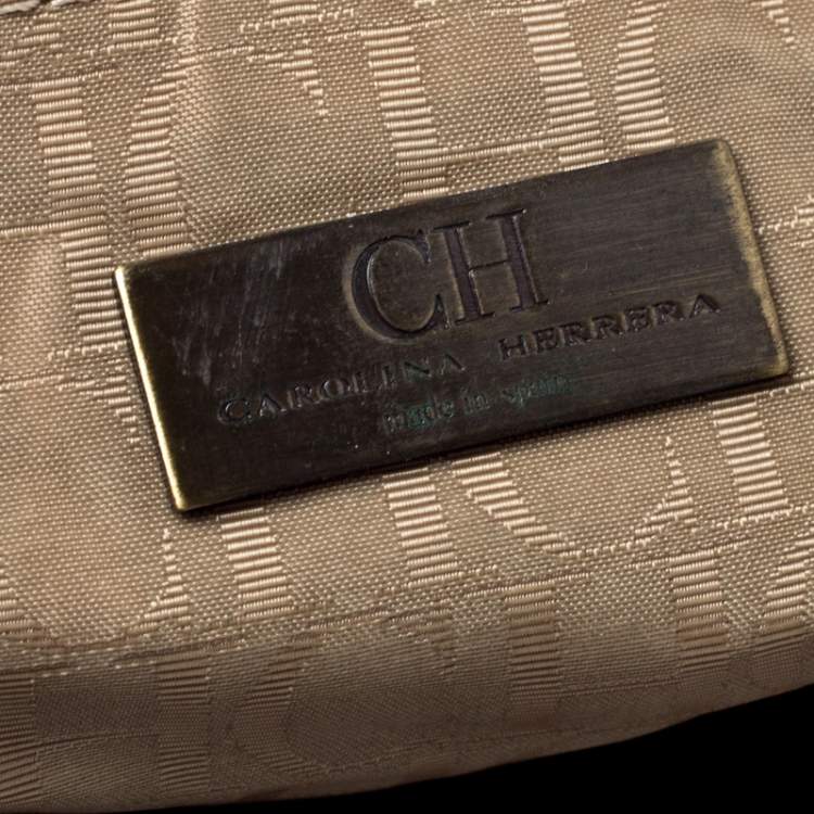 Pre Owned Carolina Herrera Red/Brown Quilted Satin and Leather Logo Pocket Shoulder Bag
