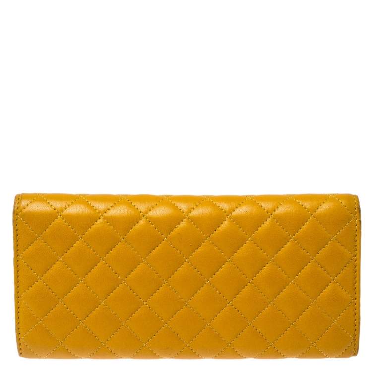 Pre Owned Carolina Herrera Mustard Quilted Leather Flap Wallet