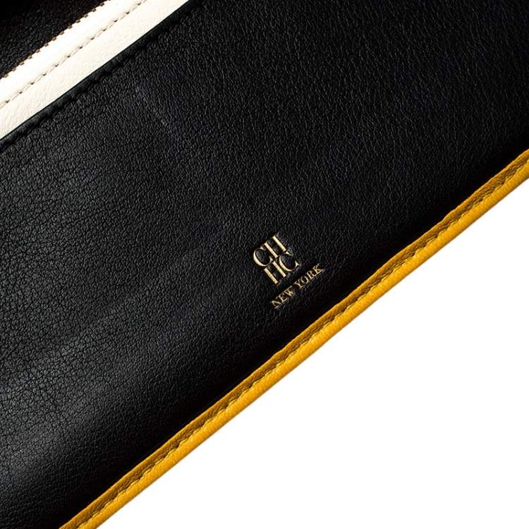 Pre Owned Carolina Herrera Mustard Quilted Leather Flap Wallet