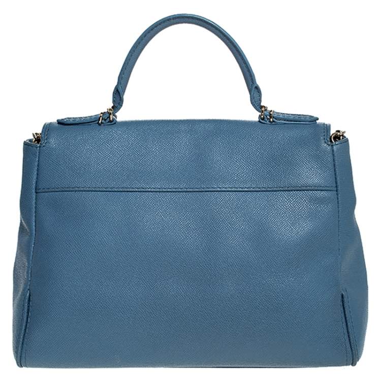 Pre Owned  Carolina Herrera Blue Leather Minuetto Flap top Handle Bag