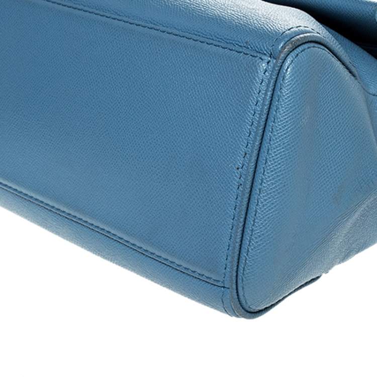 Pre Owned  Carolina Herrera Blue Leather Minuetto Flap top Handle Bag