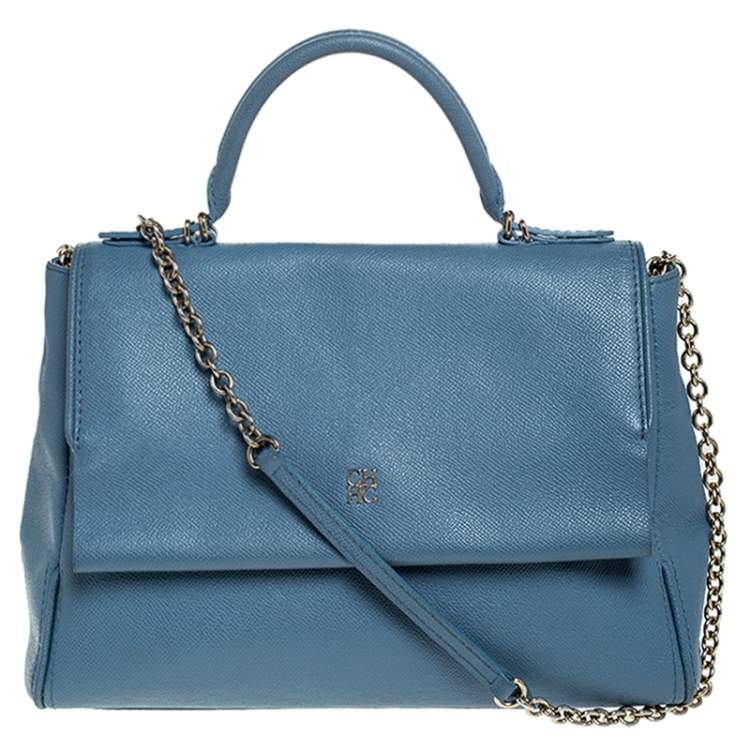 Pre Owned  Carolina Herrera Blue Leather Minuetto Flap top Handle Bag