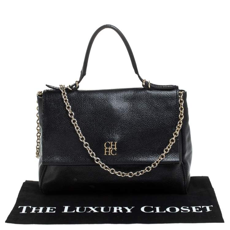Pre Owned Carolina Herrera Black Leather Minuetto Flap Top Handle Bag