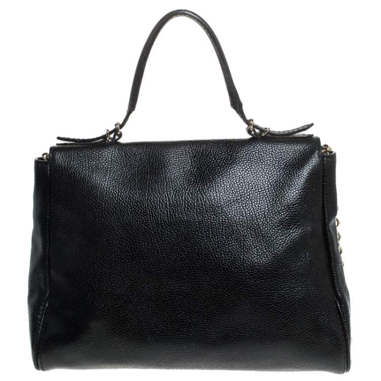 Pre Owned Carolina Herrera Black Leather Minuetto Flap Top Handle Bag