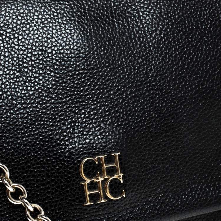 Pre Owned Carolina Herrera Black Leather Minuetto Flap Top Handle Bag