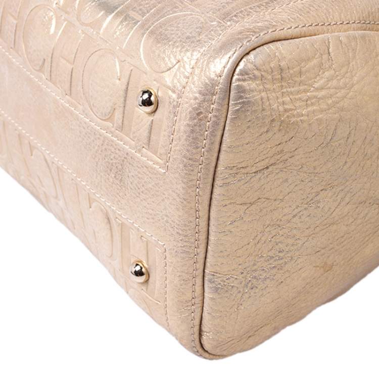 Pre Owned Carolina Herrera Gold Metallic Monogram Leather Andy Boston Bag