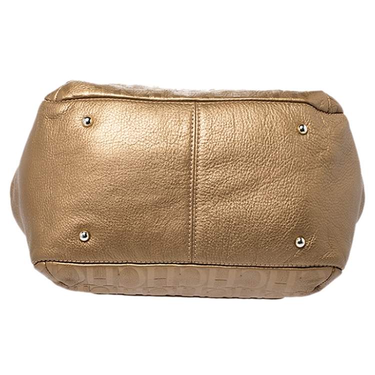 Pre Owned Carolina Herrera Gold Monogram Leather Audrey Tote
