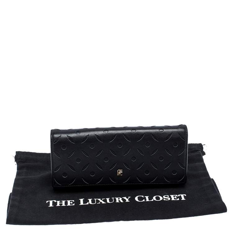 Pre Owned Carolina Herrera Black Lasercut Leather Flap Continental Wallet