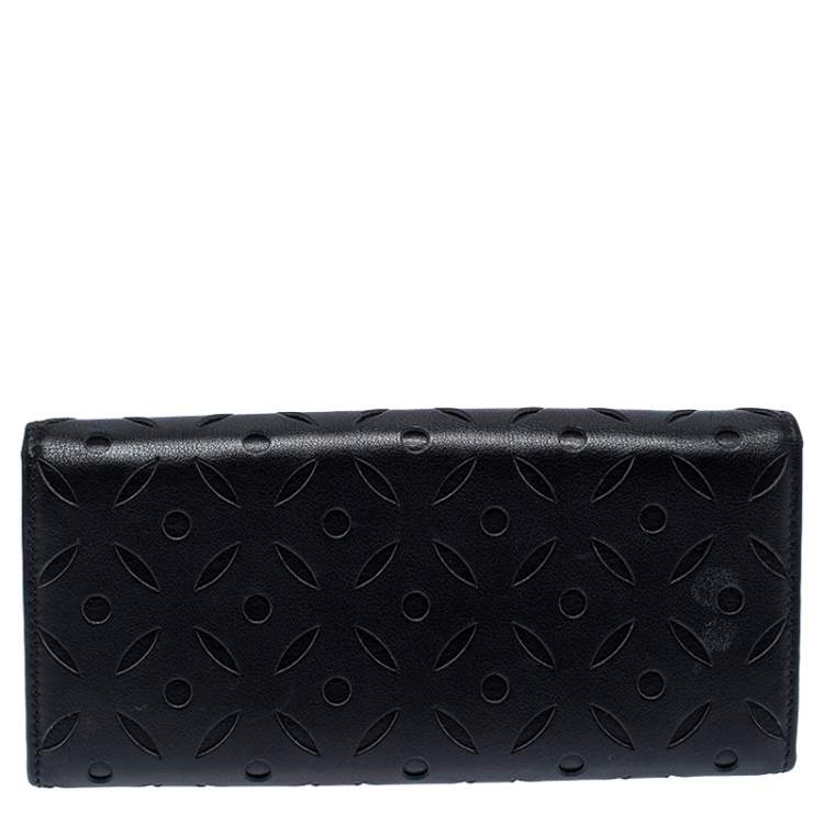 Pre Owned Carolina Herrera Black Lasercut Leather Flap Continental Wallet