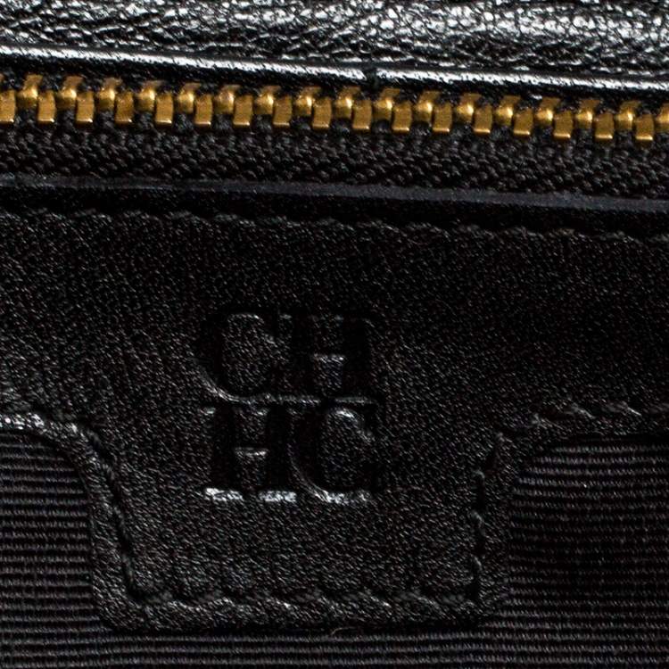 Pre Owned Carolina Herrera Black Lasercut Leather Flap Continental Wallet