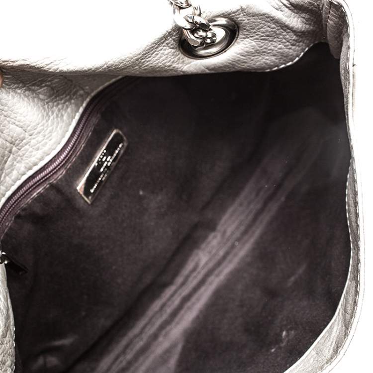 Pre Owned Carolina Herrera Silver Monogram Leather Audrey Shoulder Bag