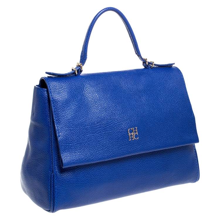 مملوكة مسبقًا Carolina Herrera Blue Leather Minuetto Flap Top Handle Bag