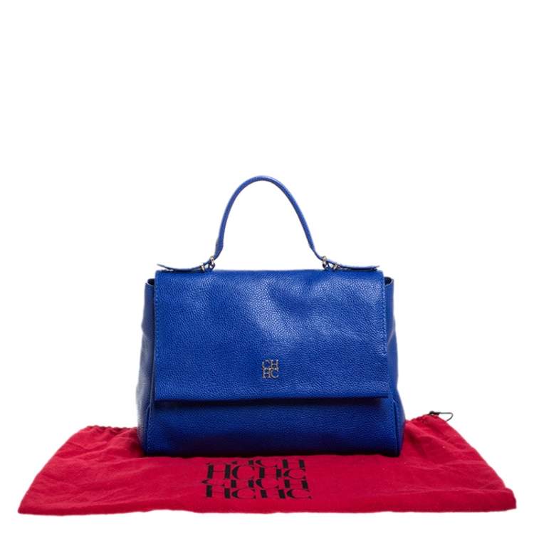 مملوكة مسبقًا Carolina Herrera Blue Leather Minuetto Flap Top Handle Bag