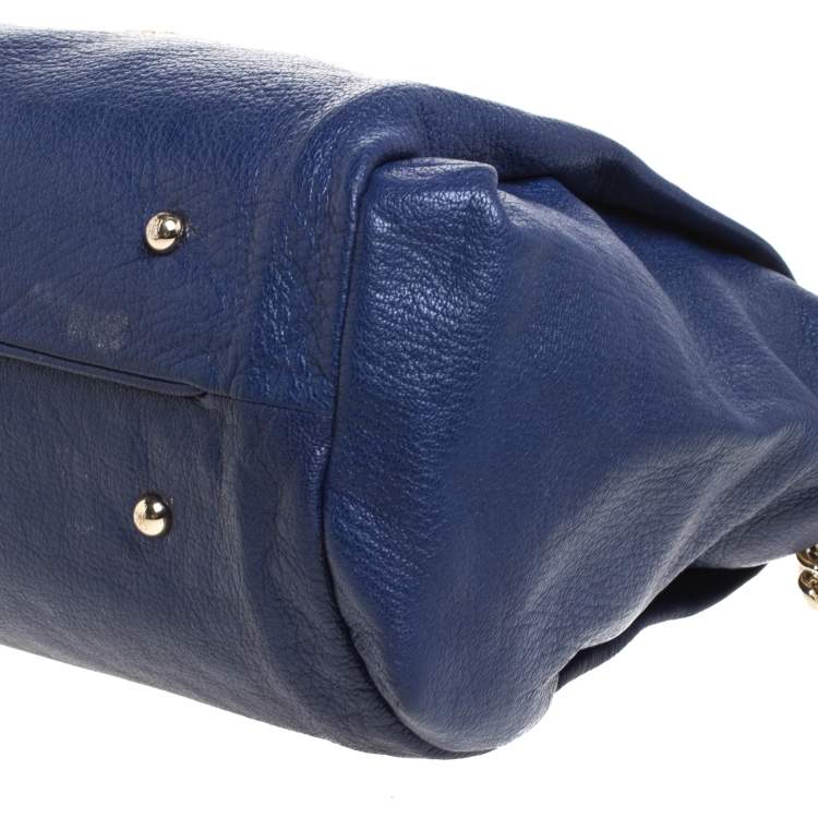 Pre Owned Carolina Herrera Blue Leather Crystal Embellished Lock and Logo Chain Bag