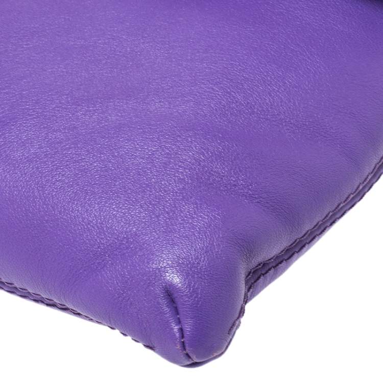 Pre Owned Carolina Herrera Purple Leather Flap Shoulder Bag