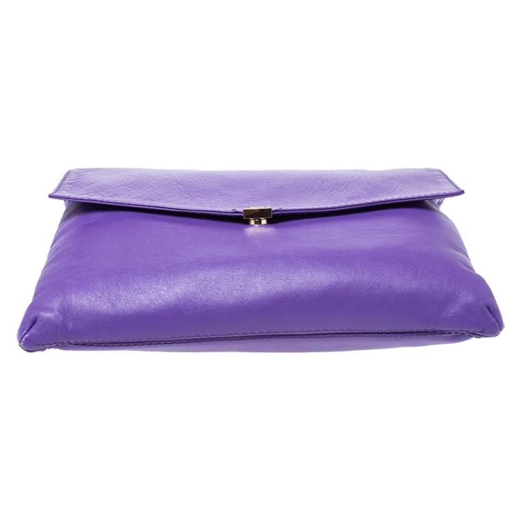 Pre Owned Carolina Herrera Purple Leather Flap Shoulder Bag
