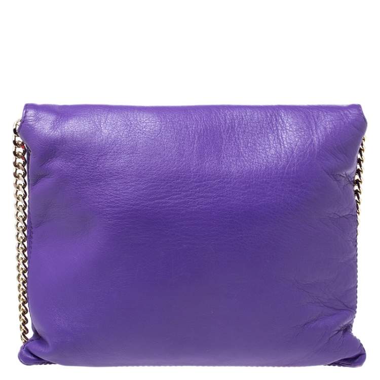 Pre Owned Carolina Herrera Purple Leather Flap Shoulder Bag