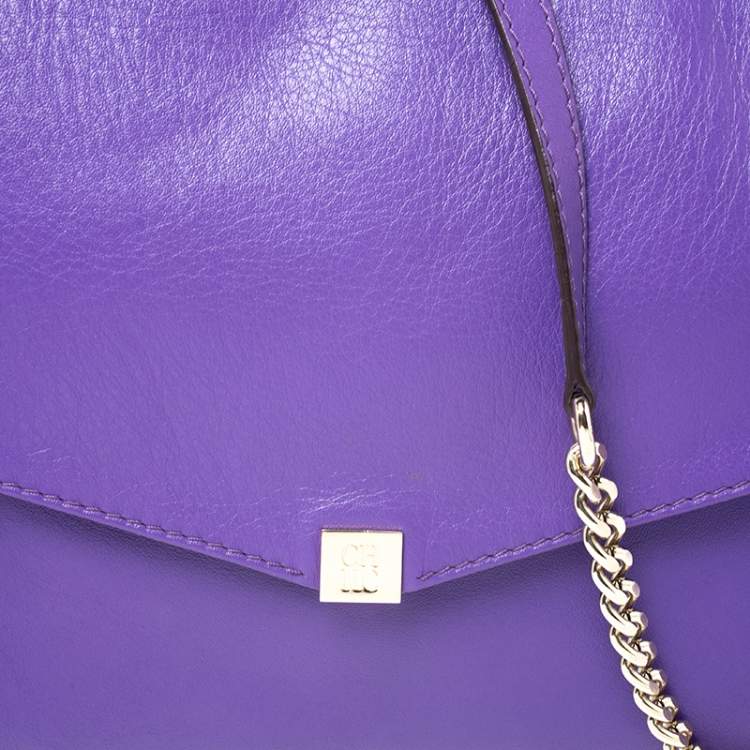 Pre Owned Carolina Herrera Purple Leather Flap Shoulder Bag