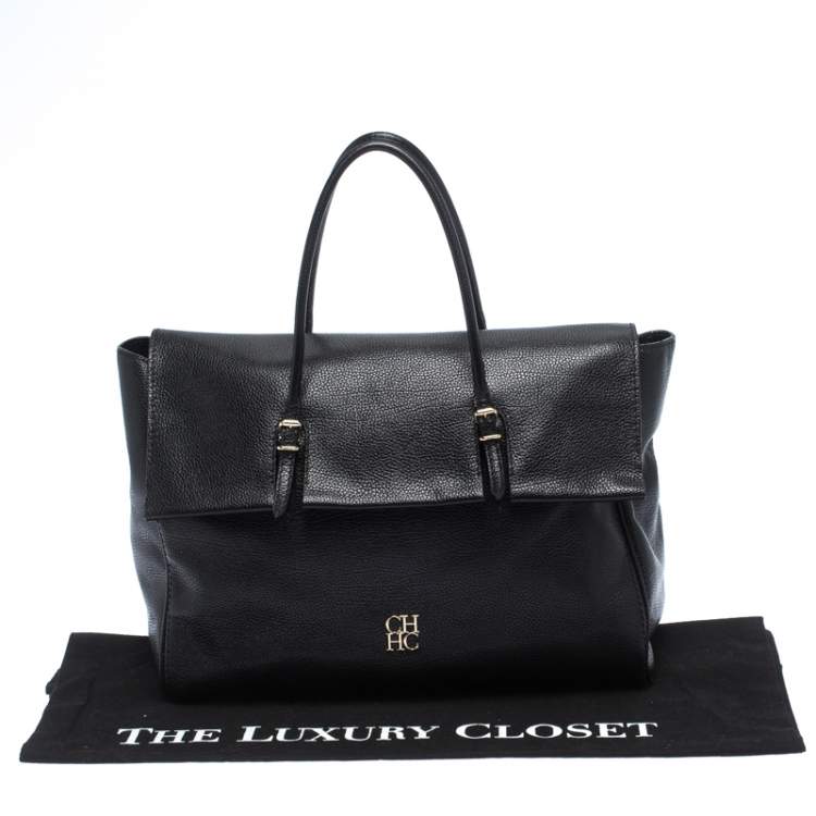 Pre Owned Carolina Herrera Black Leather Tempo Collection Adagio Tote