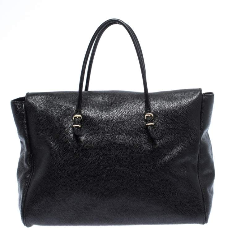 Pre Owned Carolina Herrera Black Leather Tempo Collection Adagio Tote