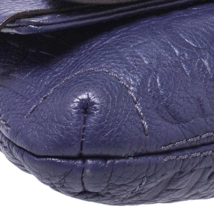 Pre Owned Carolina Herrera Purple Monogram Embossed Leather Bow Shoulder Bag