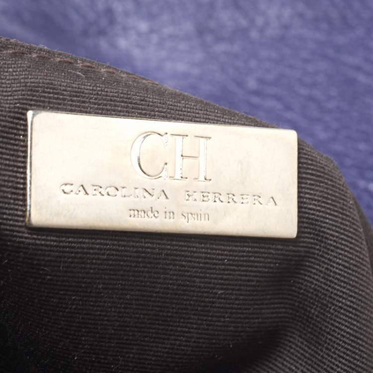 Pre Owned Carolina Herrera Purple Monogram Embossed Leather Bow Shoulder Bag