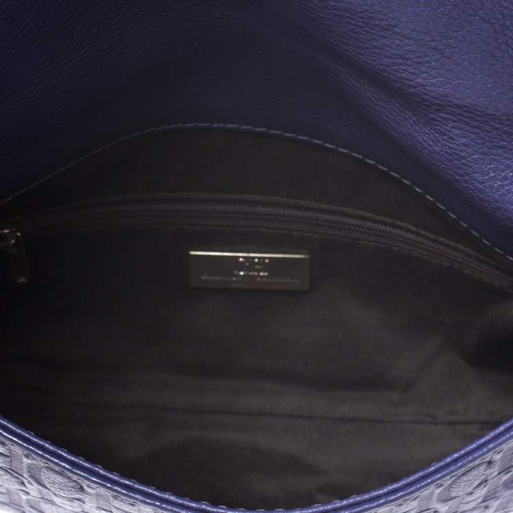 Pre Owned Carolina Herrera Purple Monogram Embossed Leather Bow Shoulder Bag