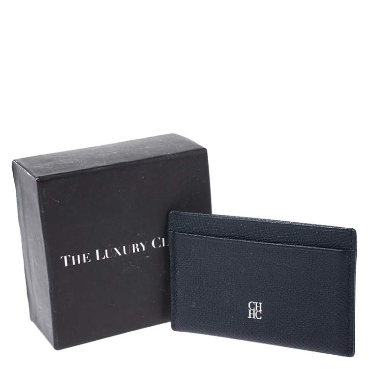 Pre Owned Carolina Herrera Navy Blue Leather Card Holder
