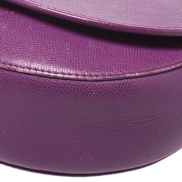 Pre Owned Carolina Herrera Purple Leather Flap Chain Shoulder Bag