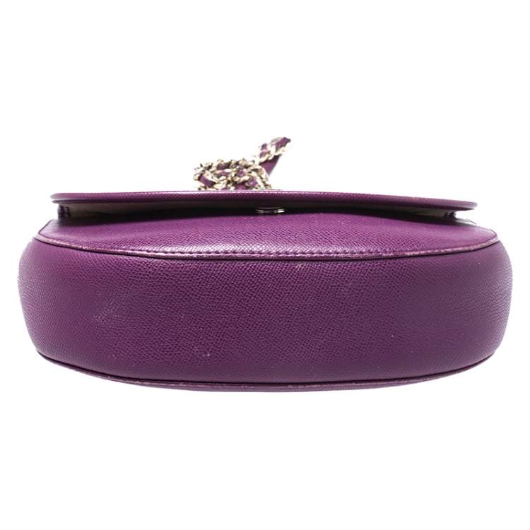 Pre Owned Carolina Herrera Purple Leather Flap Chain Shoulder Bag