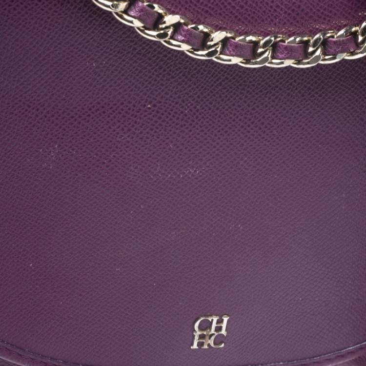 Pre Owned Carolina Herrera Purple Leather Flap Chain Shoulder Bag