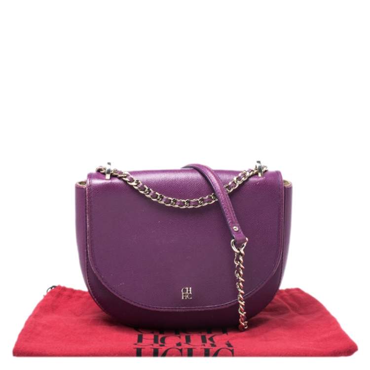 Pre Owned Carolina Herrera Purple Leather Flap Chain Shoulder Bag