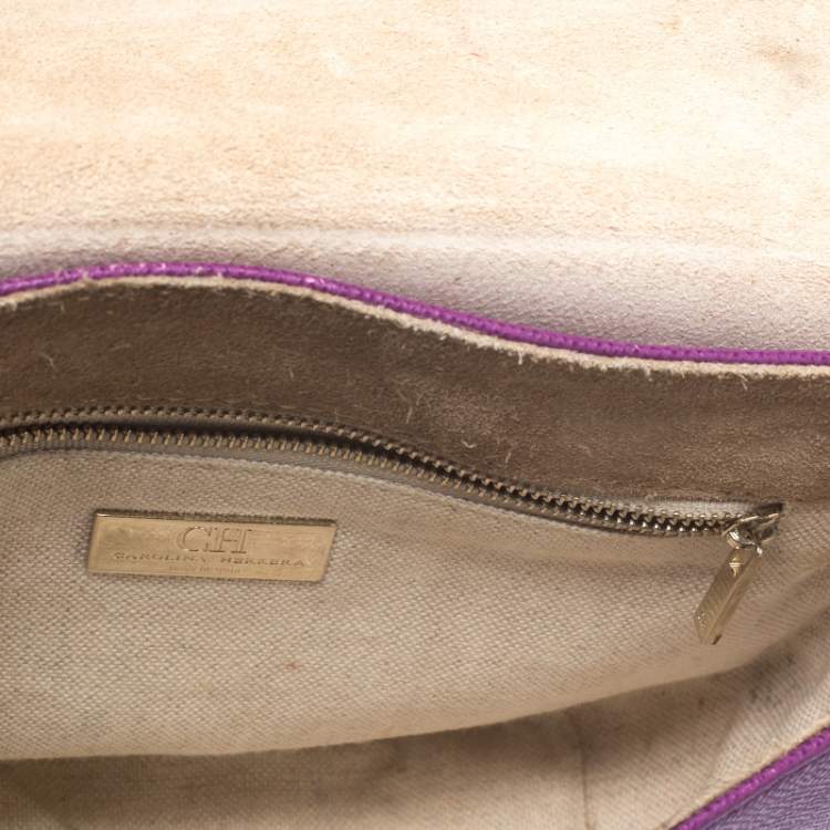 Pre Owned Carolina Herrera Purple Leather Flap Chain Shoulder Bag