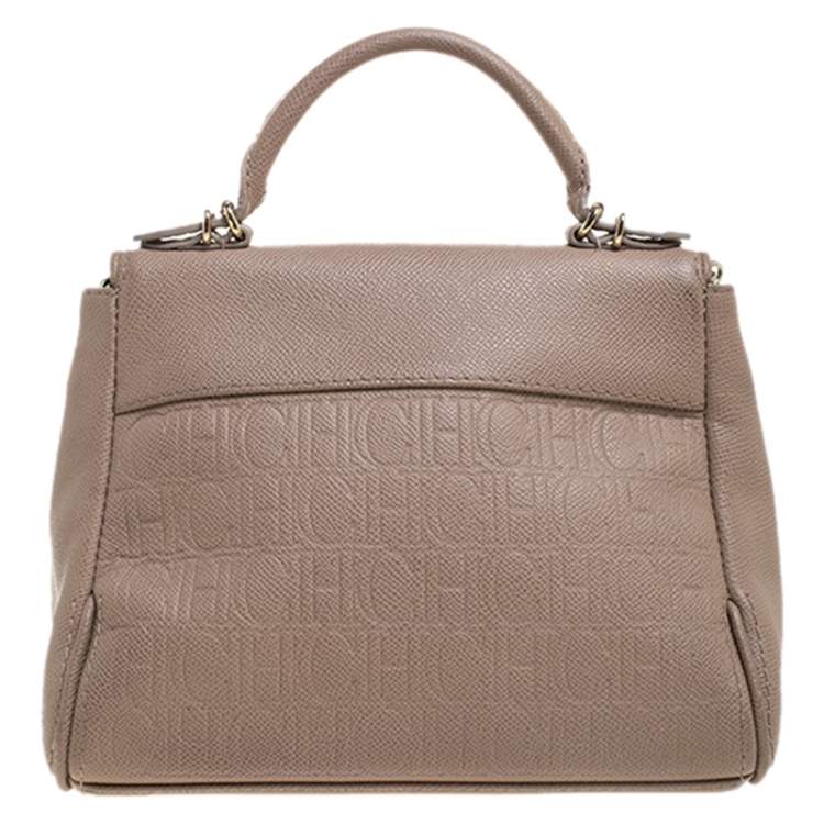 Pre Owned Carolina Herrera Beige Leather Minueto Top Handle Bag