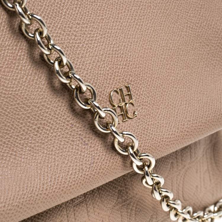 Pre Owned Carolina Herrera Beige Leather Minueto Top Handle Bag
