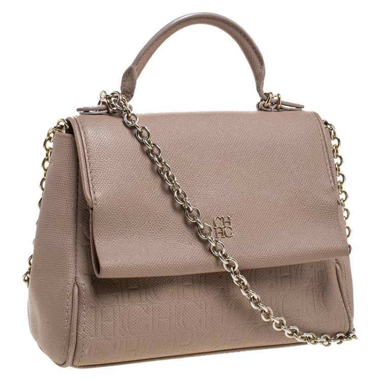 Pre Owned Carolina Herrera Beige Leather Minueto Top Handle Bag
