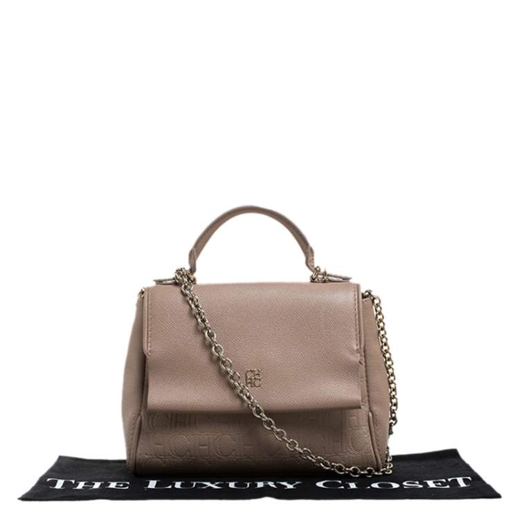 Pre Owned Carolina Herrera Beige Leather Minueto Top Handle Bag