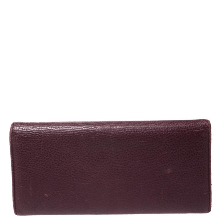 Pre Owned Carolina Herrera Burgundy Leather Long Trifold Wallet