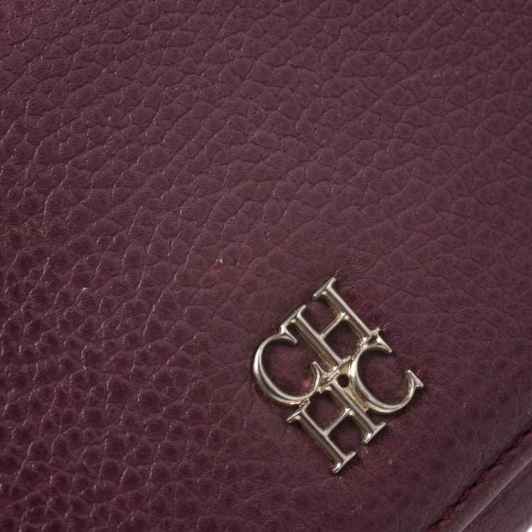 Pre Owned Carolina Herrera Burgundy Leather Long Trifold Wallet