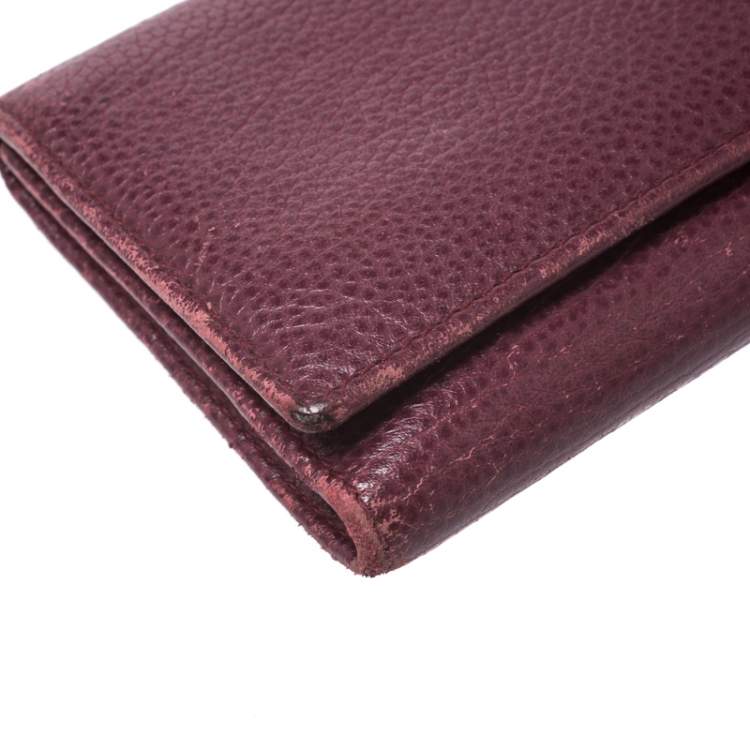 Pre Owned Carolina Herrera Burgundy Leather Long Trifold Wallet