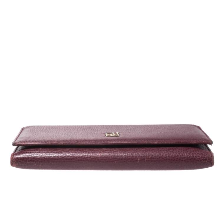 Pre Owned Carolina Herrera Burgundy Leather Long Trifold Wallet