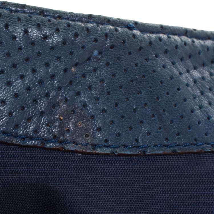 Pre Owned Carolina Herrera Blue Monogram Leather Chain Shoulder Bag