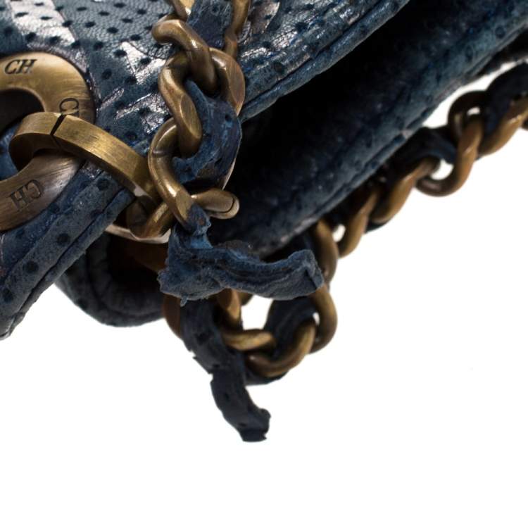 Pre Owned Carolina Herrera Blue Monogram Leather Chain Shoulder Bag