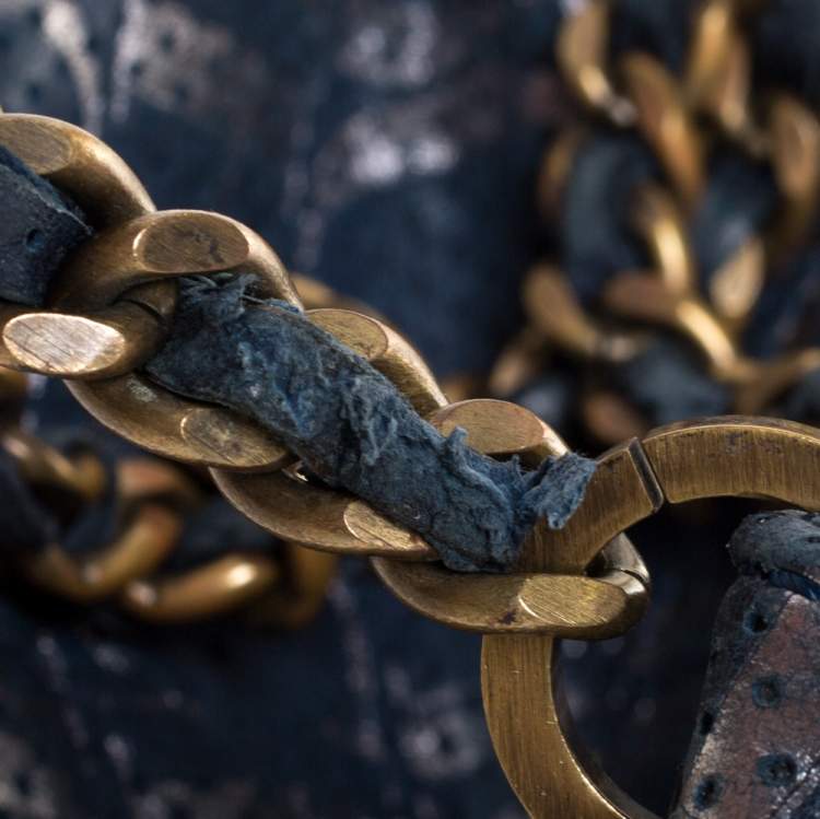 Pre Owned Carolina Herrera Blue Monogram Leather Chain Shoulder Bag