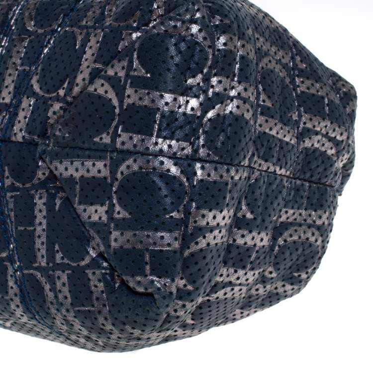 Pre Owned Carolina Herrera Blue Monogram Leather Chain Shoulder Bag