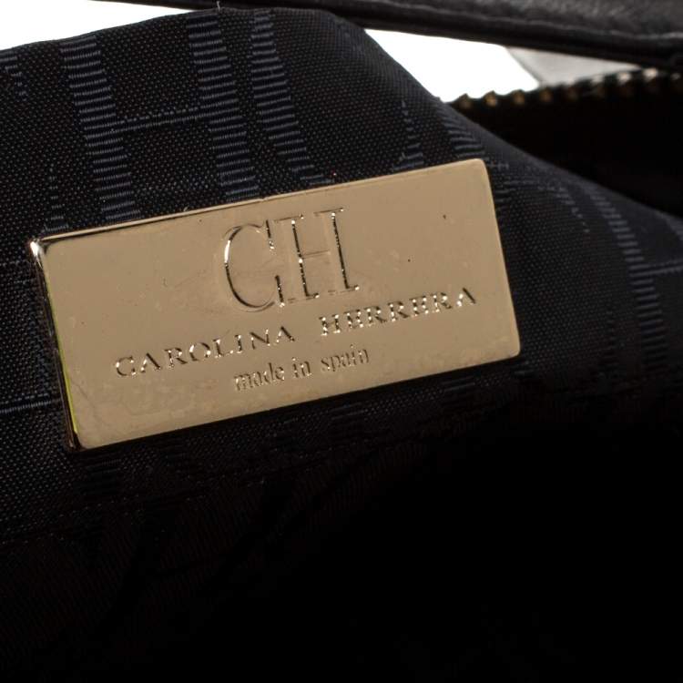 Pre Owned Carolina Herrera Black Leather Fringe Pochette Bag