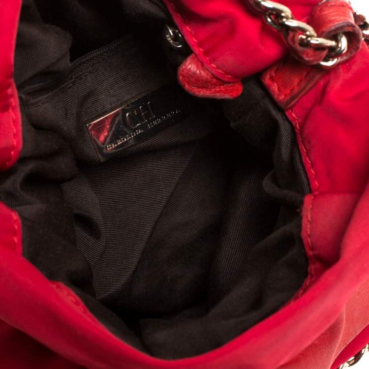 Pre Owned Carolina Herrera Red Nylon and Leather Bow Bucket Bag